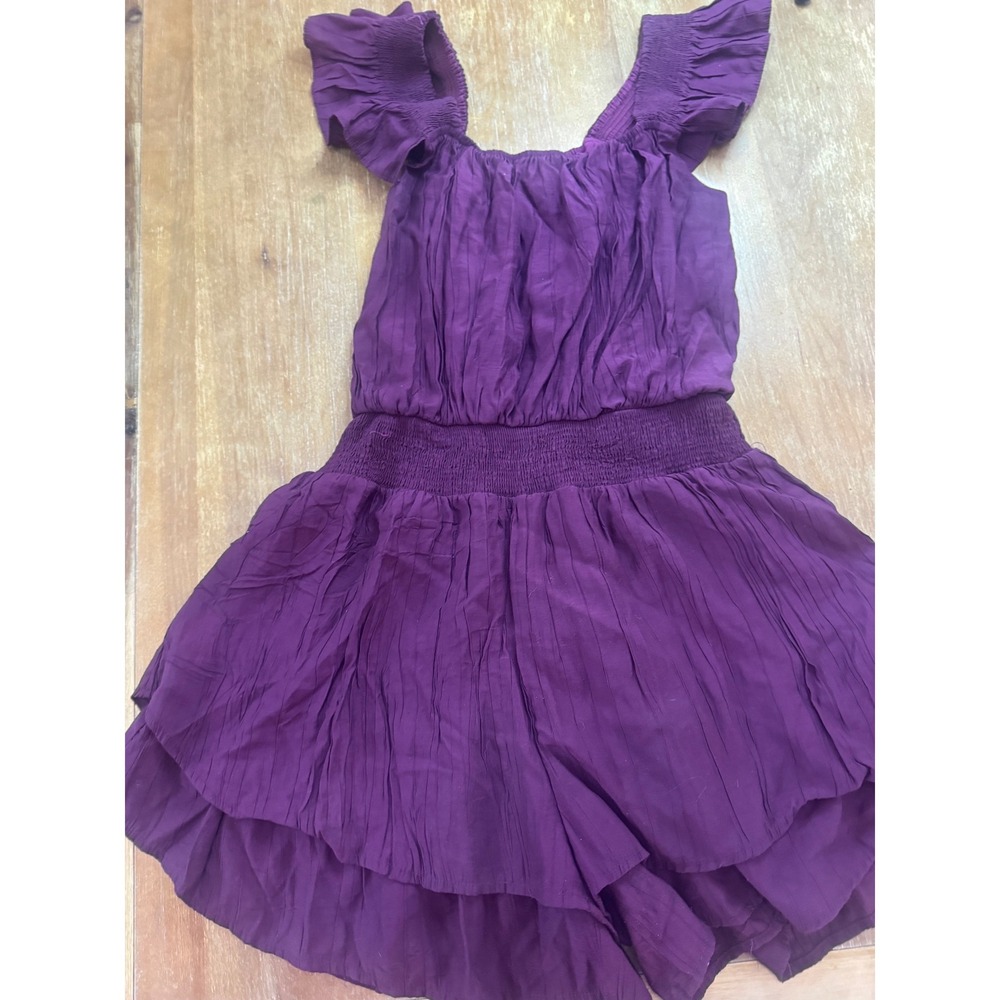 Free The Roses Purple Ruffle Sleeve Smocked Waist Gauze Romper Small JJ933P